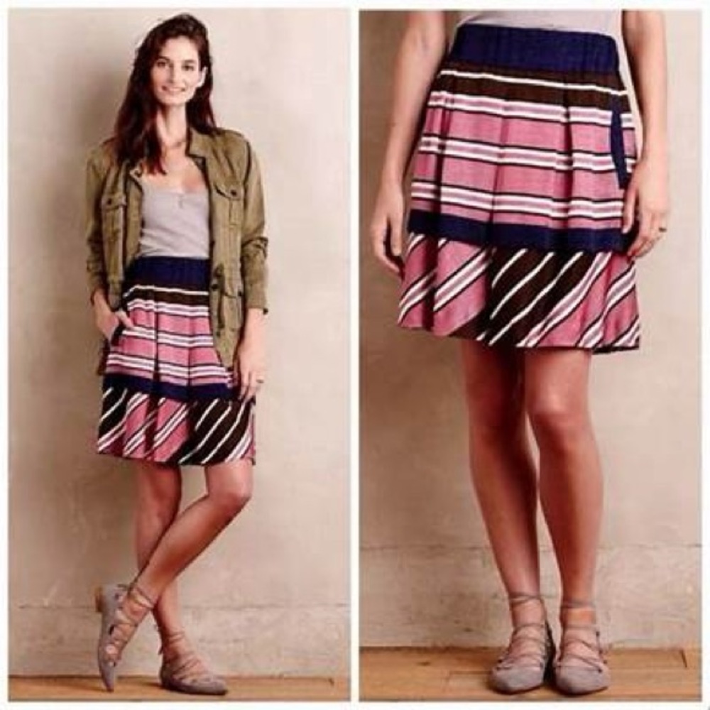Anthropologie Maeve Ellery Striped Ribbon Skirt